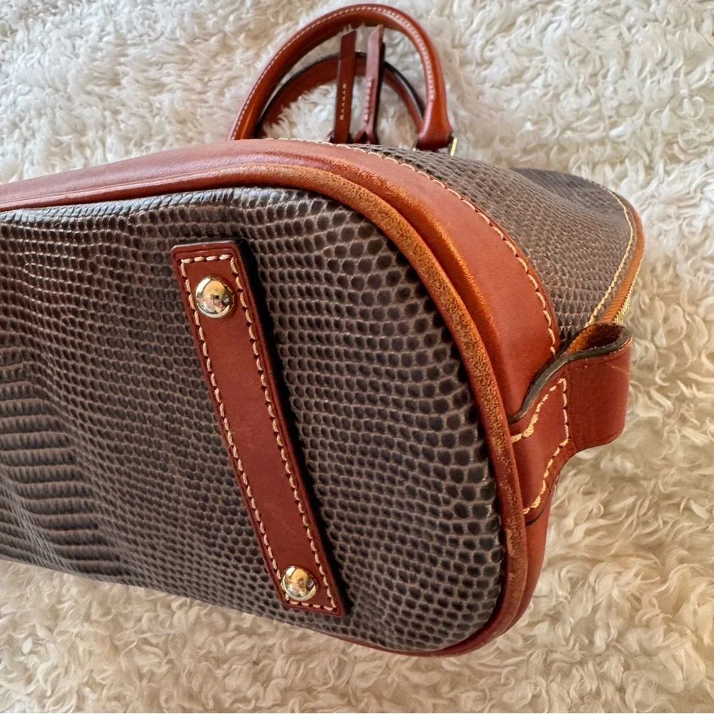 Dooney & Bourke Lizard Embossed Leather Domed Satchel | Brown Leather W/Strap - Picture 8 of 16